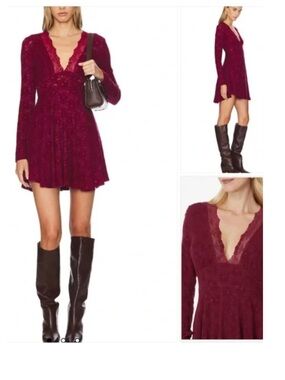 Free People All Yours Mini Dress in Red Plum M